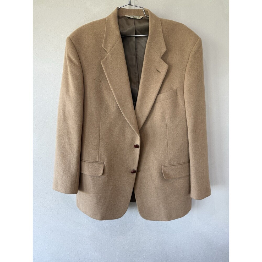 Evan Picone Men’s 42 100% Camel Hair Beige Blazer Tan Jacket Coat Button Up